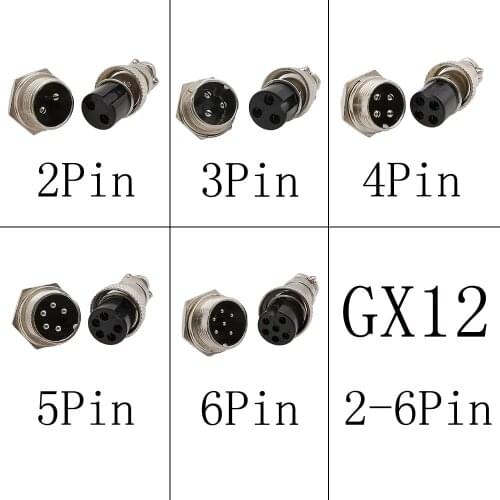 2Pin 3Pin 4Pin 5Pin 6 Pin GX12 Male Plug + Female Socket Jack 12mm Circular Aviation Wire Panel Metal Connector