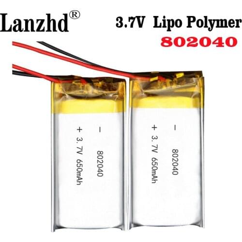 3.7V Lipo cells 802040 650mah Lithium Polymer Rechargeable Battery For MP3 MP4 GPS car recorder Bluetooth headset Toy batteries