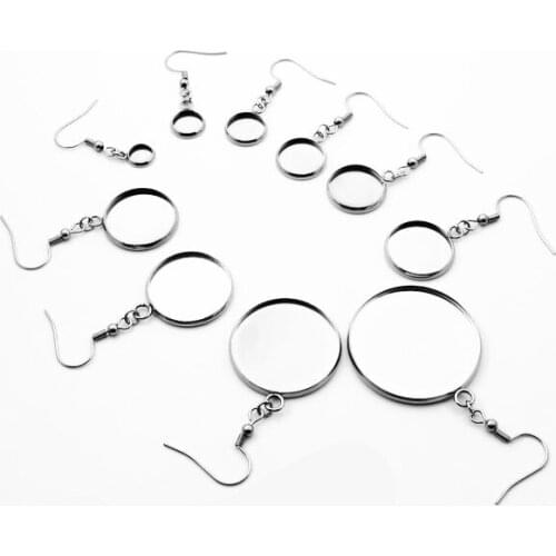 6/8/10/12/14/16/18/20/25/30mm Stainless Steel Round Blank DIY Earring Kits Cabochon Tray Fit DIY Glass Photo Cameo Jewelry