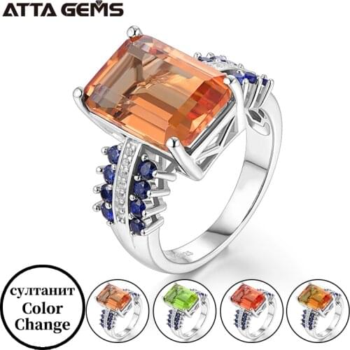 Attagems Diaspore Sultanite Gemstone Rings for Women Real 925 Sterling Silver Emerald Cutting Engagement Promise Fine Jewelry