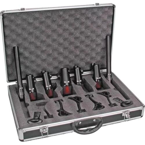 7 Pieces Wired Music Instrument Drum Kit Microphone with Flight Case