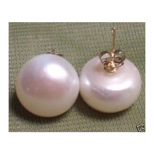 Free shipping>>>>noble jewelry 14k gold south sea 14-15 mm white pearl earrings