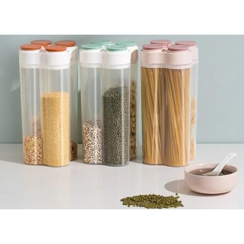 4 Grids Large Airtight Cans Grain Storage Box Kitchen Beans Dried Goods Bottles Food Storage Tanks