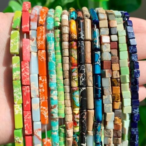 Natural Stone Sea Sediment Imperial Jaspers Turquoises Cube Round Rondelle Loose Spacer Beads for Jewelry Making Diy Bracelet 15