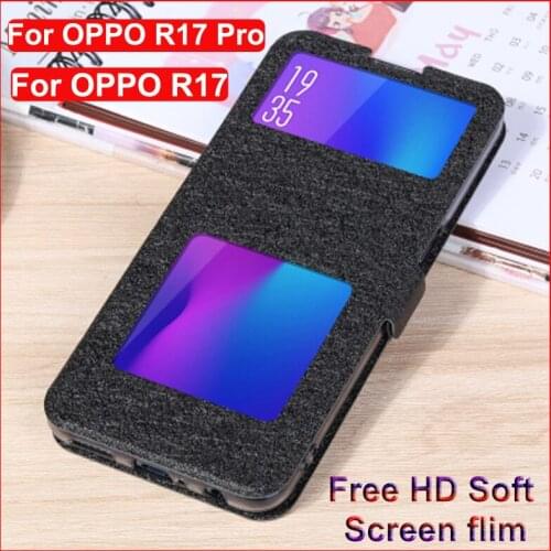 Open window PU leather case For OPPO R17 phone cases 6.4" For OPPO R17 Pro flip case R 17 Pro R17Pro back cover bumper shell
