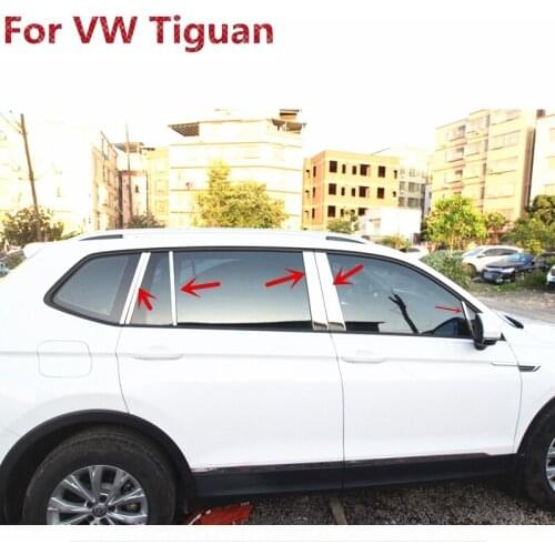 For Volkswagen Tiguan Second Generation 2017 2018 Stainless Steel Side Door Window Frame Center Pillars B+C Cover Trims