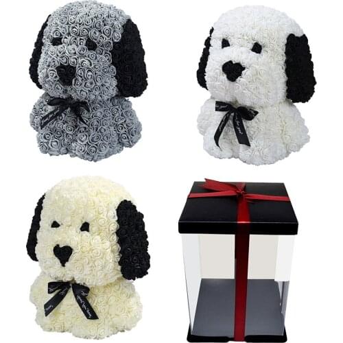 PE Rose Dog Simulation Rose Dog Gift For Graduation Valentines Day Home Dorm Decoration Rose Flower Puppy Toy For Girlfriend