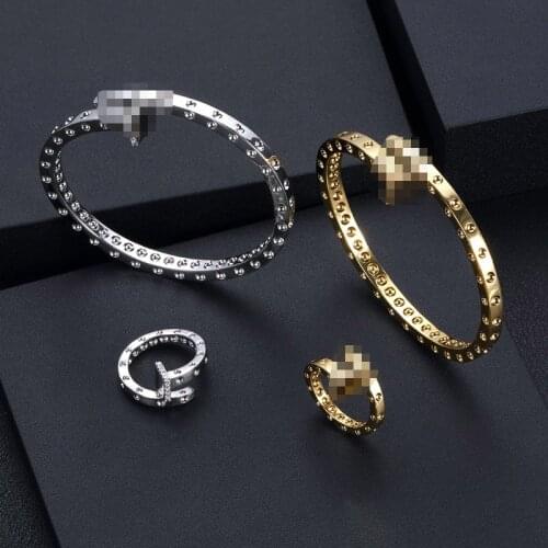 Jankelly luxury Unique African Bangle Ring Set Jewelry Sets For Women Wedding Cubic Zircon Crystal CZ Dubai Bridal Jewelry Set