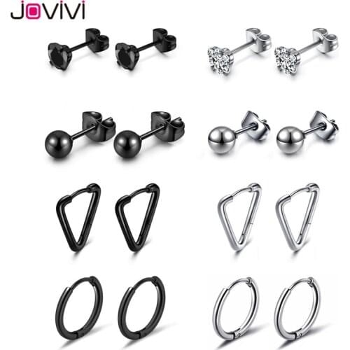 JOVIVI New 316L Stainless Steel Huggie Hoop Earrings Round Loop Earring Fashion Ear Studs Piercing Jewelry for Men Women 16 Pcs