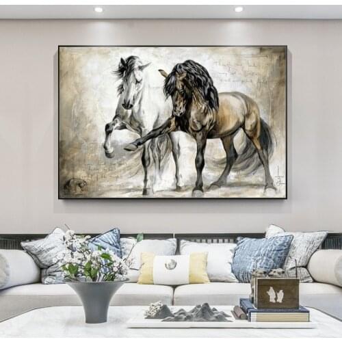 Retro Horse Oil Paintings on Canvas Abstract Animals Wall Art Posters and Prints Wall Hanging Picture for Home Living Room Decor