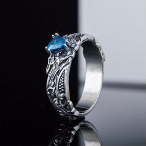 Classic Silver Color Heart Shape Blue Zircon Wedding Ring Crystal Heart Ring Womens Engagement Ring Charm Bridal Jewelry Gift