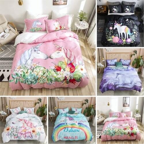 3D Unicorn Print Bedding Set Flower Duvet Cover Sets 1 Quilt Cover + 1/2 Pillowcases US/EU/Size twinkle bedding set