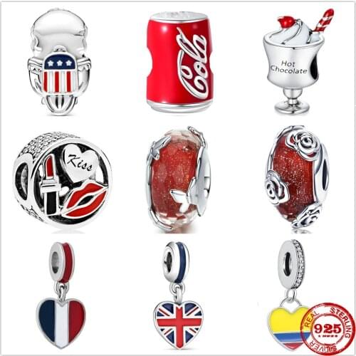 Hot Selling 100% genuine 925 sterling silver red cup love heart shape Charm fit original Pandora bracelets and bracel