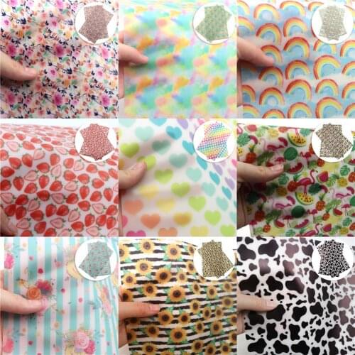 Jelly Faux Leather Sheets Floral Fruits Tie Dye Pattern Printed Synthetic Leather Fabric 20x33cm for DIY Hair Bows Pouches Craft