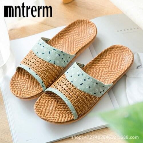Mntrerm 2020 Summer sub-grass couple slippers home indoor non-slip thick bottom floor linen slippers female home Shoes