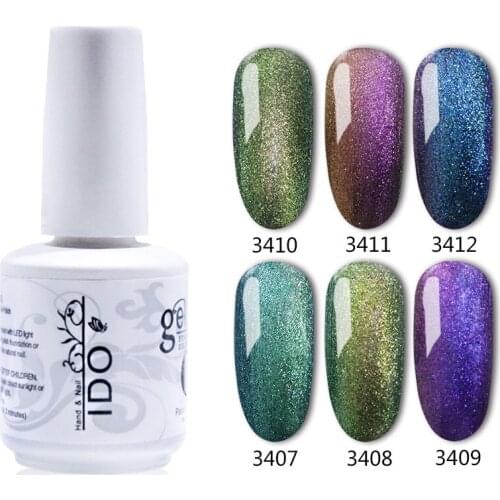 IDO Gel polish 3 Pcs Set Chameleon Gel 1 Products Colorful DIY Nail Polish Glitter UV Base & Top Gel Professional Color Varnish