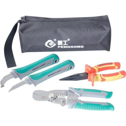 5pcs/set Multifuntional Combination Pliers Wire Stripper Set For Cable Cutting Crimping With Electrician Knife Hand Tools Kit