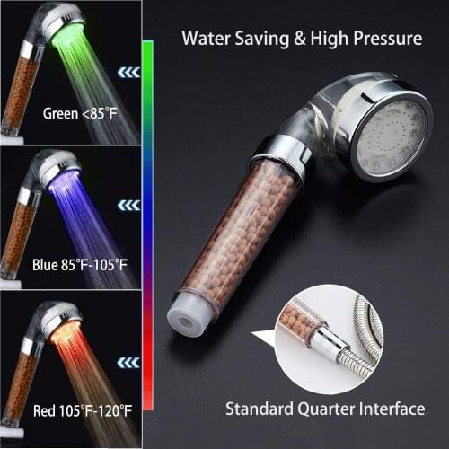 RGB 3 Colors Water Powered Led Temperature Shower Head Filtered Showerhead Water Sprayer Handheld Bathroom ShowerHeads
