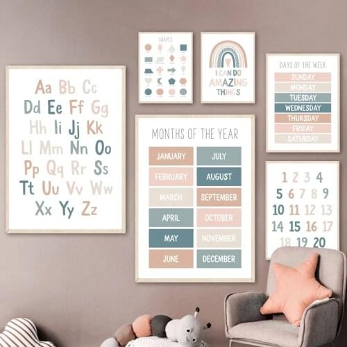 Alphabet Rainbow Numeral Wall Art Canvas Painting Nordic Posters And Educational Prints Wall Pictures Kids Room Nursery Decor