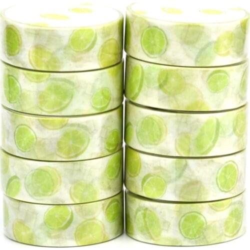 NEW 10pcs/Lot Decorative Cute Green Lemon Fruit Washi Tapes Japanese Scrapbooking Stickers Adhesive Masking Tape Stationery