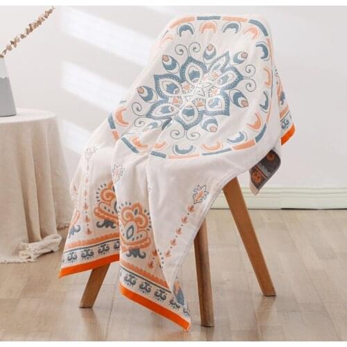 100%Cotton Three Layers Gauze Bath Towel Printing and Dyeing Geometric Couples Body Towel American Bath Towels Close Skin Towels