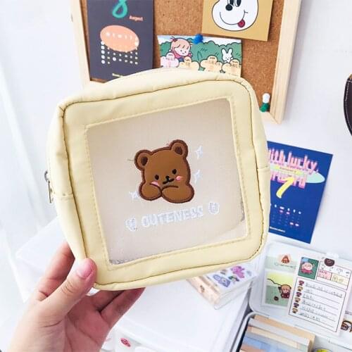 Transparent Mesh Cosmetic Bag Waterproof Large Capacity Wash Bag Cute Bear Travel Portable Makeup Storage Bag Girls Pencil Case