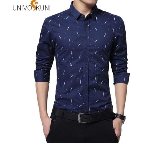 UNIVOS KUNI Spring Collection Floral Shirt Men Printed Long Sleeve Classic Dress Shirts Slim Fit Fashion Mens Shirt Q5160