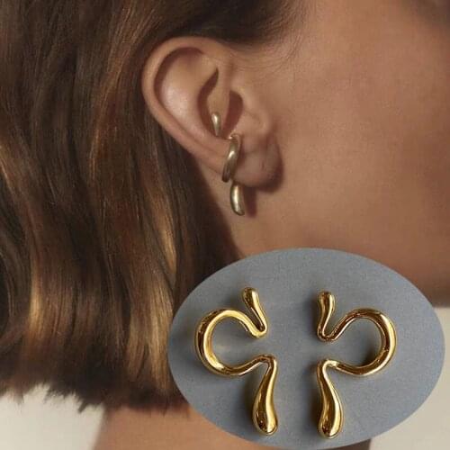 Gothic Gold Color Abstract Snake Eaarrings for Women Man Aesthetic Fake Piercing Ear Cuff Faux Clip on Earcuff Earings Jewelry