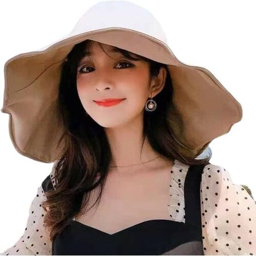 Womens Wide Brim Roll-up Sun Hat Summer Beach Cap Finshing Hat Sun Protective UPF 50