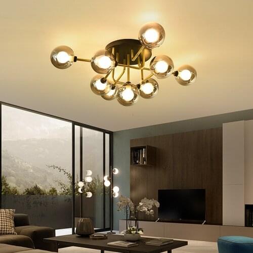 Nordic Light Glass Ball Bubbles Chandelier Modern Iron Magic Bean Hanging Lamp Restaurant Bedroom Ceiling Chandelier Lamp