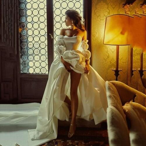 UZN Boho A-Line Brides Dress U Neckline Lantern Sleeves Satin Bridal Gowns Elegant Dubai Simple Brides Dress Custom Made