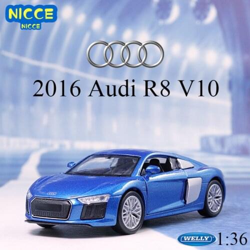 WELLY Diecast 1:36 Car Simulator 2016 Audi R8 V10 Pull Back Sports Car Model Car Metal Alloy Toy Car For Kids Gift Collection