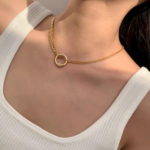 New Summer Luxury Double Layer 18K Gold Plated Hollow Circle Pendant Geometric Necklace Clavicle Chain for Women Party Jewelry