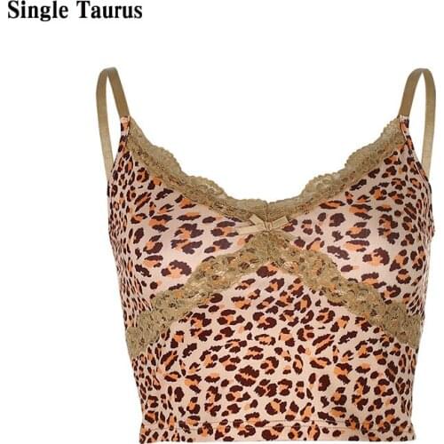 Female Streetwear Camisole Spaghetti Strap Bustier Corset Sexy Tank Crop Top Cyber Lace Leopard Print Y2k Cami Tops for Women