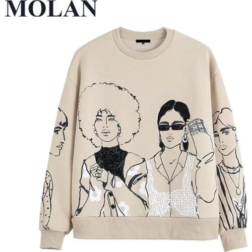 Pullovers Women Fashion Oversized Streetwear Print Sweatshirt Vintage O Neck Long Sleeve Female Chic Tops