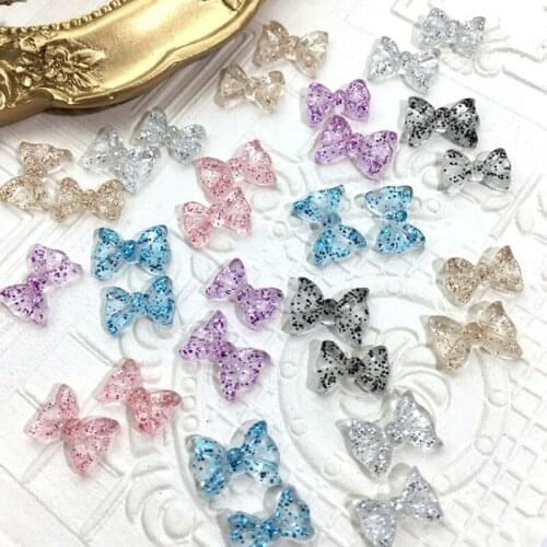 100Pcs Bowtie Nail Art Resin Charms Beautiful Sequins Bow Shaped Nail Rhinestones 8x11mm UV Gel Accessories 3D Nail Stickers