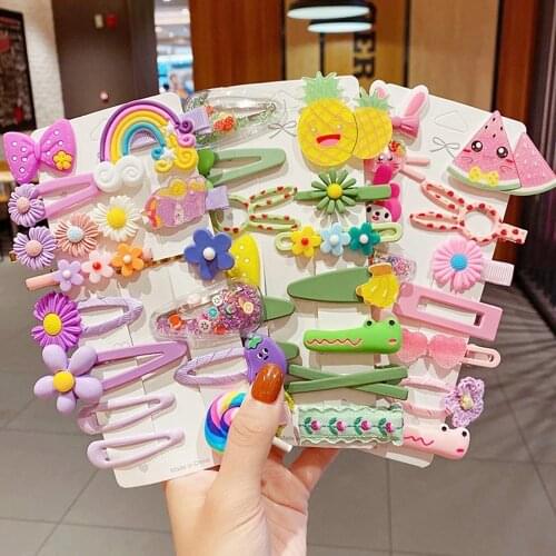 14PCS/Set New Girls Cute Colorful Cartoon Flower Hairpins Lovely Hair Decorate Headband Hair Clips Fashion Hair Accessories Set