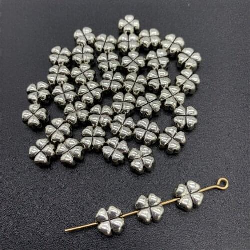 20pcs 6x6mm Alloy Beads Cap Ancient Silver Charms Four-leaf clover Shape Pendant Charms For Jewelry Making DIY Accessories