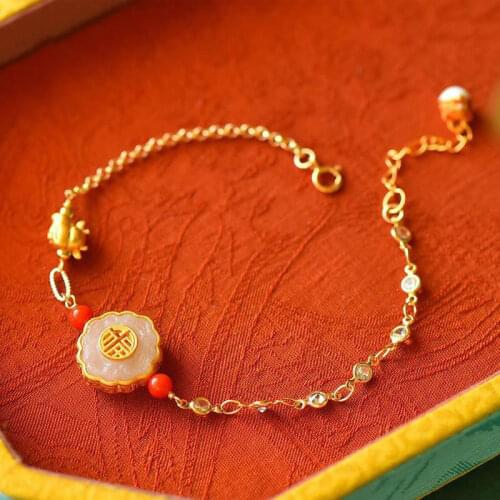 2021 Niunian New Bracelet S925 Sterling Silver Gold-Plated Calf Sterling Silver Plated Hetian Jade Bracelet for Women Fine Gifts