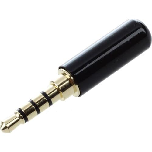 3.5mm 4 Pole Male Plug Solder Connector Gold Tone Black for 4mm Cord