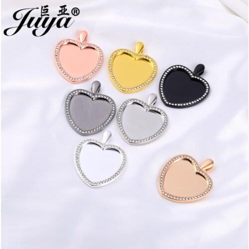 30PCS 25mm Heart Pendant Base Rhinestone Bezel Glossy Blank Tray Charms For DIY Jewelry Making Accessories Necklaces Findings