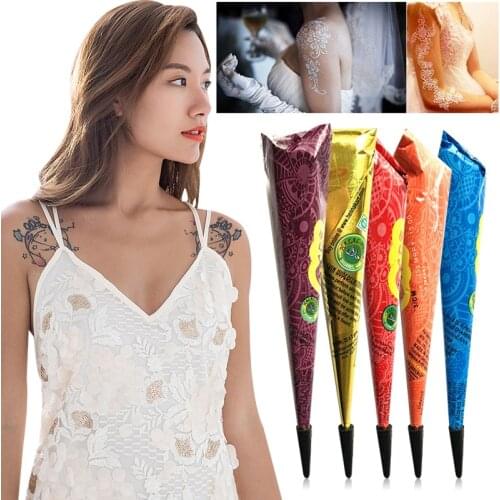 5 Color Indian Natural Herbal Henna Tattoo Paste Paint Temporary Waterproof Tattoo Kit Body Art Sticker Mehandi Body Paint TSLM2