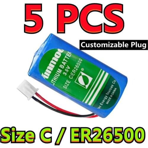 5PCS Original NEW SUNMOON ER26500 26500 size C 3.6V 8500mAh Water Meter Battery High Energy Capacity Type (Customizable Plug)