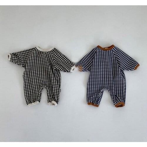 9164 Infant Long Sleeve Climbing Clothes Autumn 2021 Newborn Baby Plaid Bodysuit Loose Casual Boy One-piece Clothes Girl Onesies