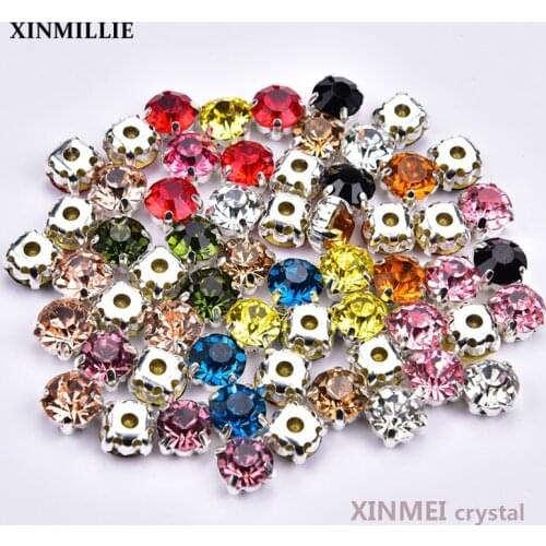 AAAAA 50pcs/100pcs Mix Color Strass Rhinestone 6mm 8mm Sew On Crystal With Silver Claw Glass Wedding Decoration DIY Accessories
