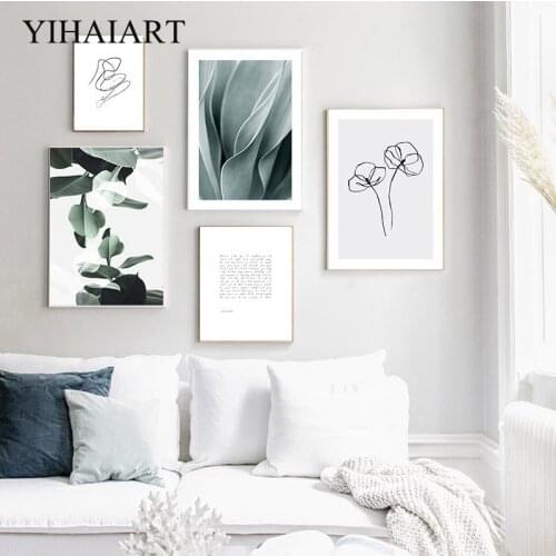 Abstract Flower Quotes Print Painting Green Plant Leaf Canvas Wall Art Poster Nordic Minimalist Picture Living Room Decoration