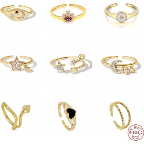 Aide 925 Sterling Silver Zircon Moon Star Opening Rings For Women Snake Twisted Double Circle Adjustable Ring Party Fine Jewelry