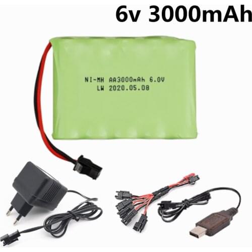 6V AA NIMH Battery with Charger cable For Rc toy Car Boat tank Robot Truck Gun parts Electric toy security facilities 6V 3000mah