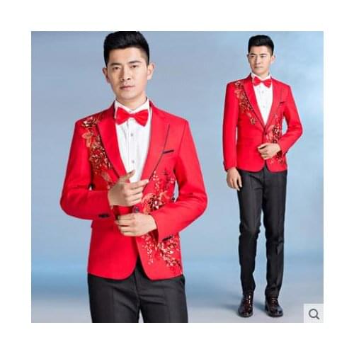 Sequins blazer men formal dress latest coat pant designs red suit men homme terno masculino trouser wedding suits for mens