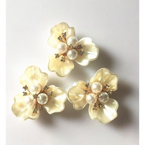 CJSIR 5Pcs Flower Rhinestones ABS White Pearl Buttons Wedding Decoration Diy Alloy Crafts Diamond Crystal Hair Bow Accessories
